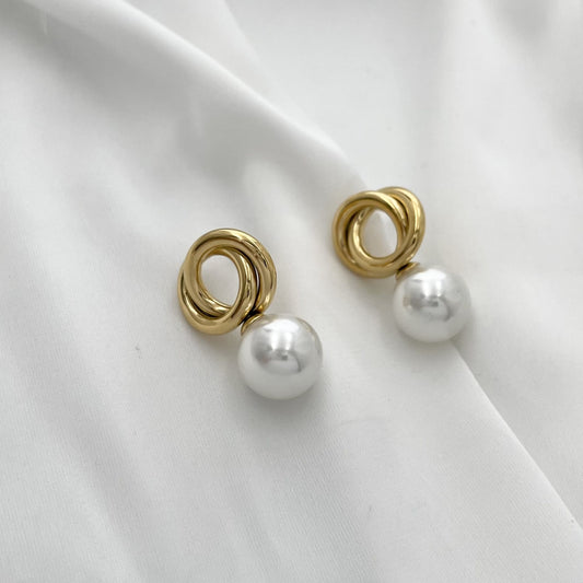 SODABIJOUX - Steel spiral earrings with pearl