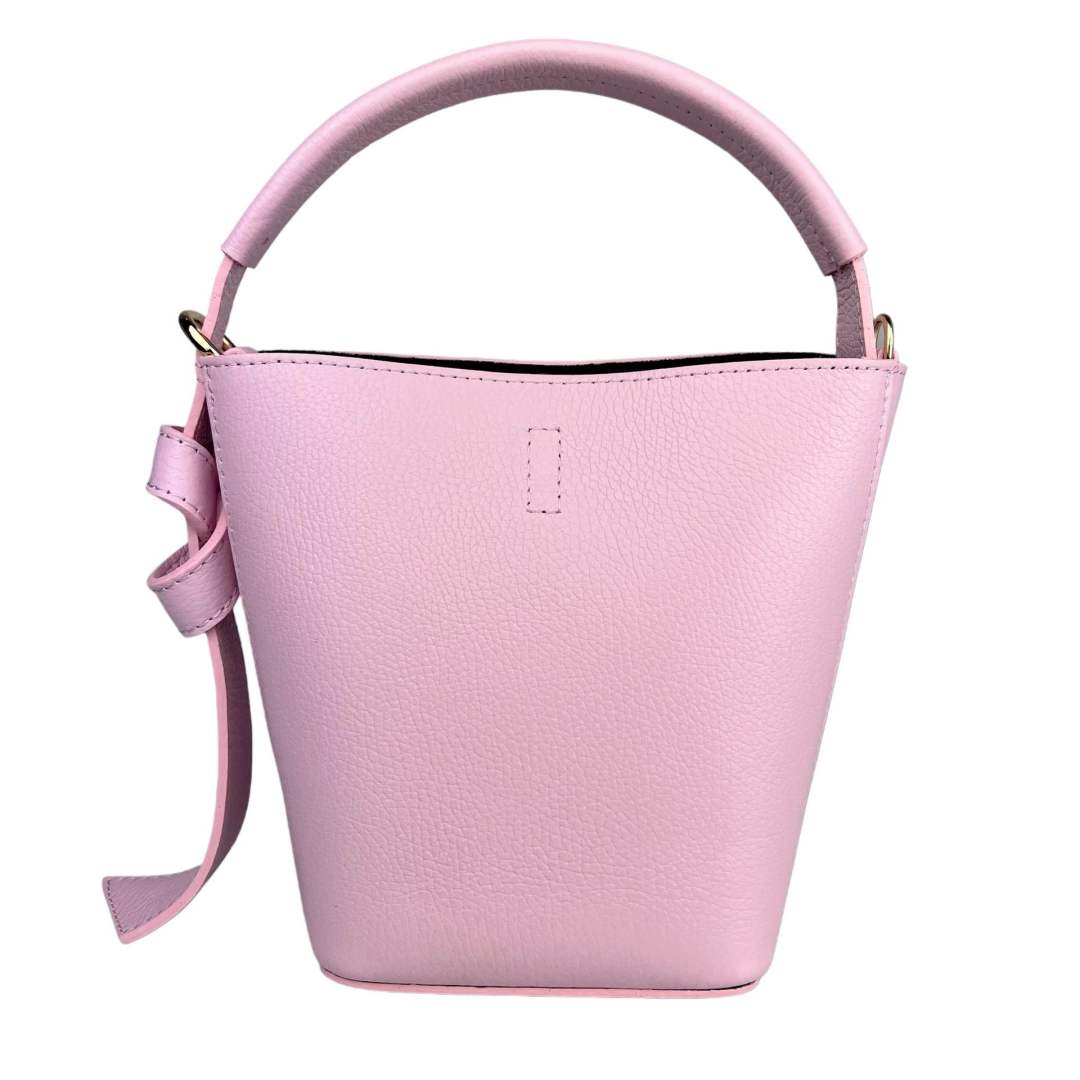 Borsa a secchiello vera pelle con tracolla -rosa