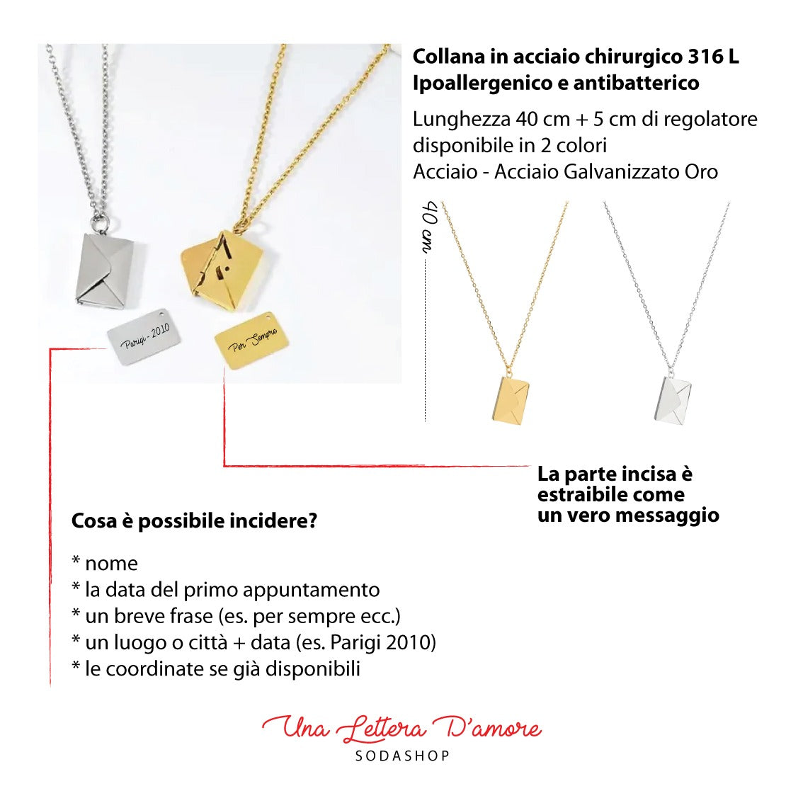 SODABIJOUX - Collana Acciaio Lettera D'amore