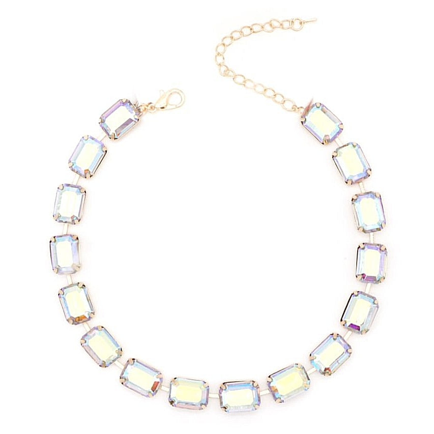 SODABIJOUX - collana acciaio e zirconi quadrati pietre Grandi