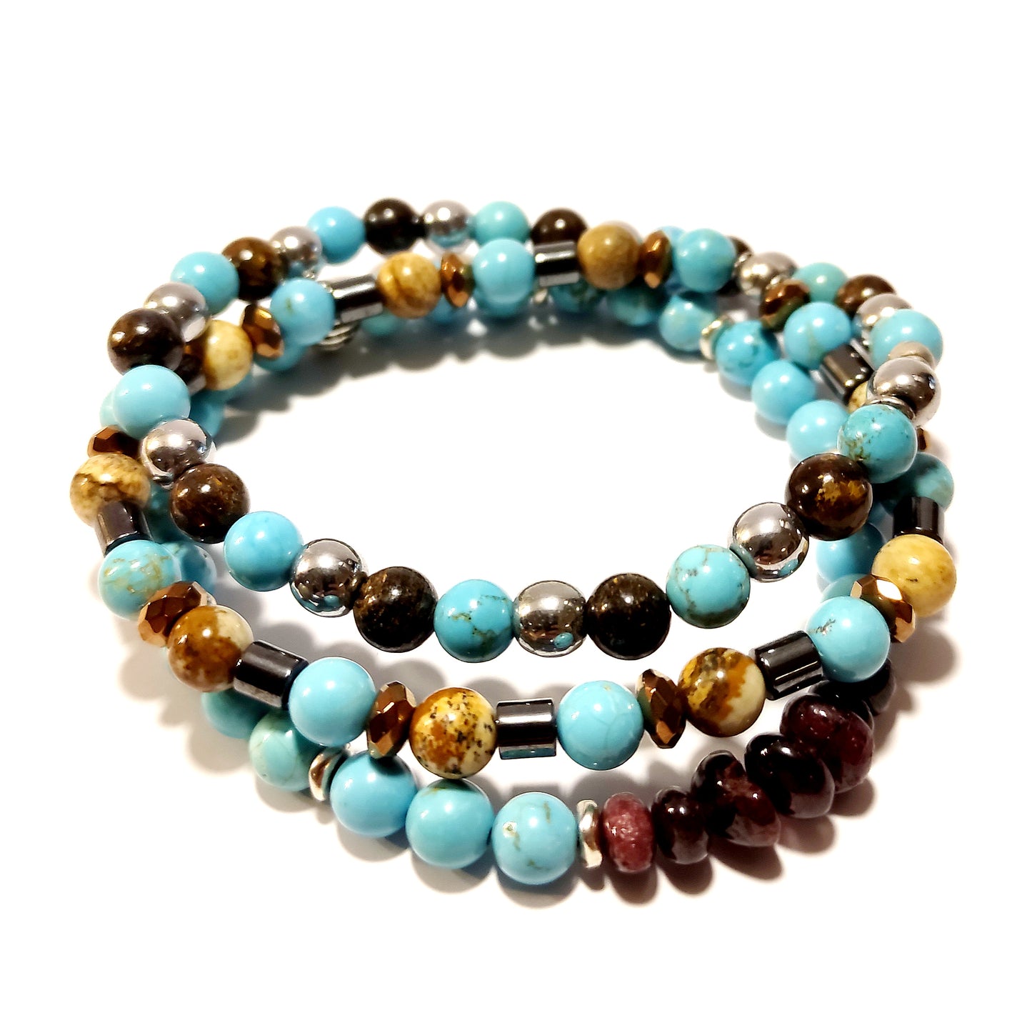 MATEREO - tre bracciali in pietre dure e bronzo
