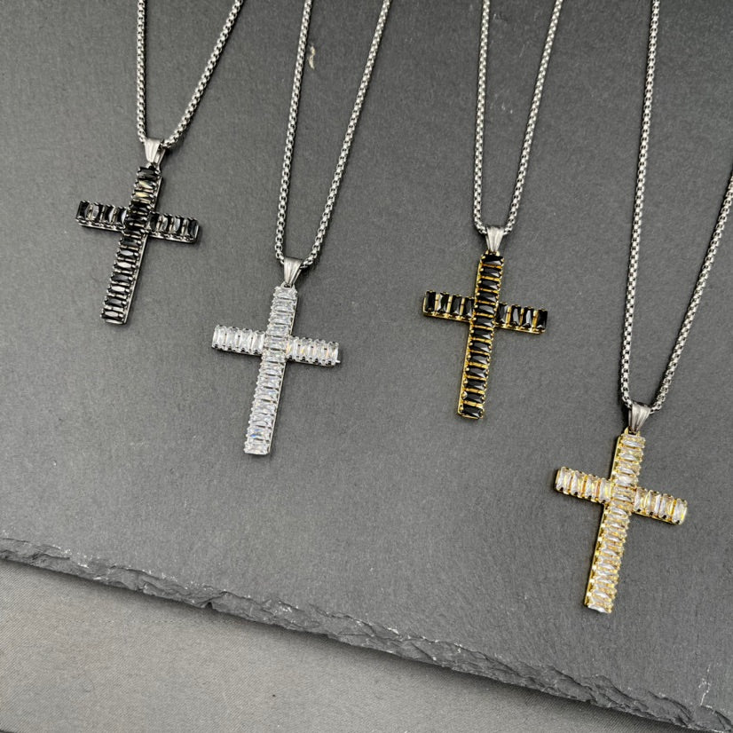 SODA - collana acciaio pietre incastonate - croce