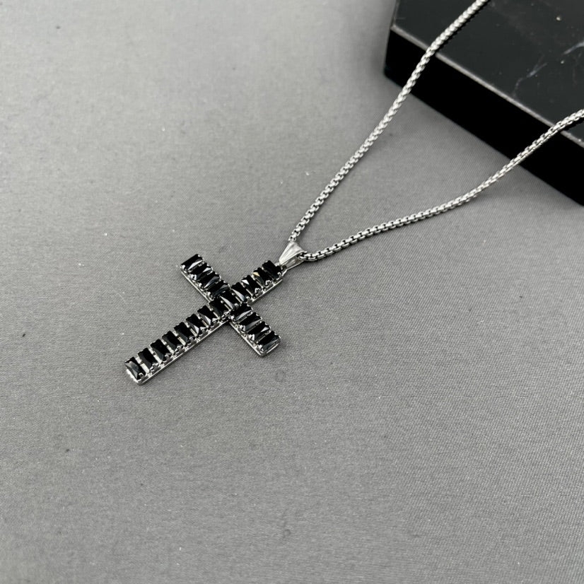 SODA - collana acciaio pietre incastonate - croce