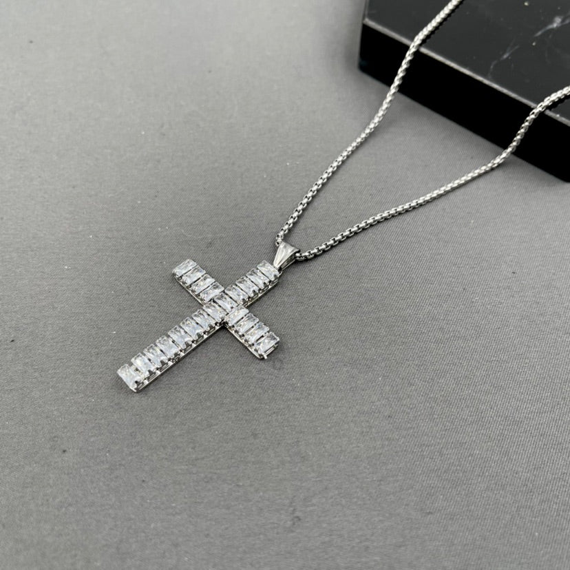 SODA - collana acciaio pietre incastonate - croce