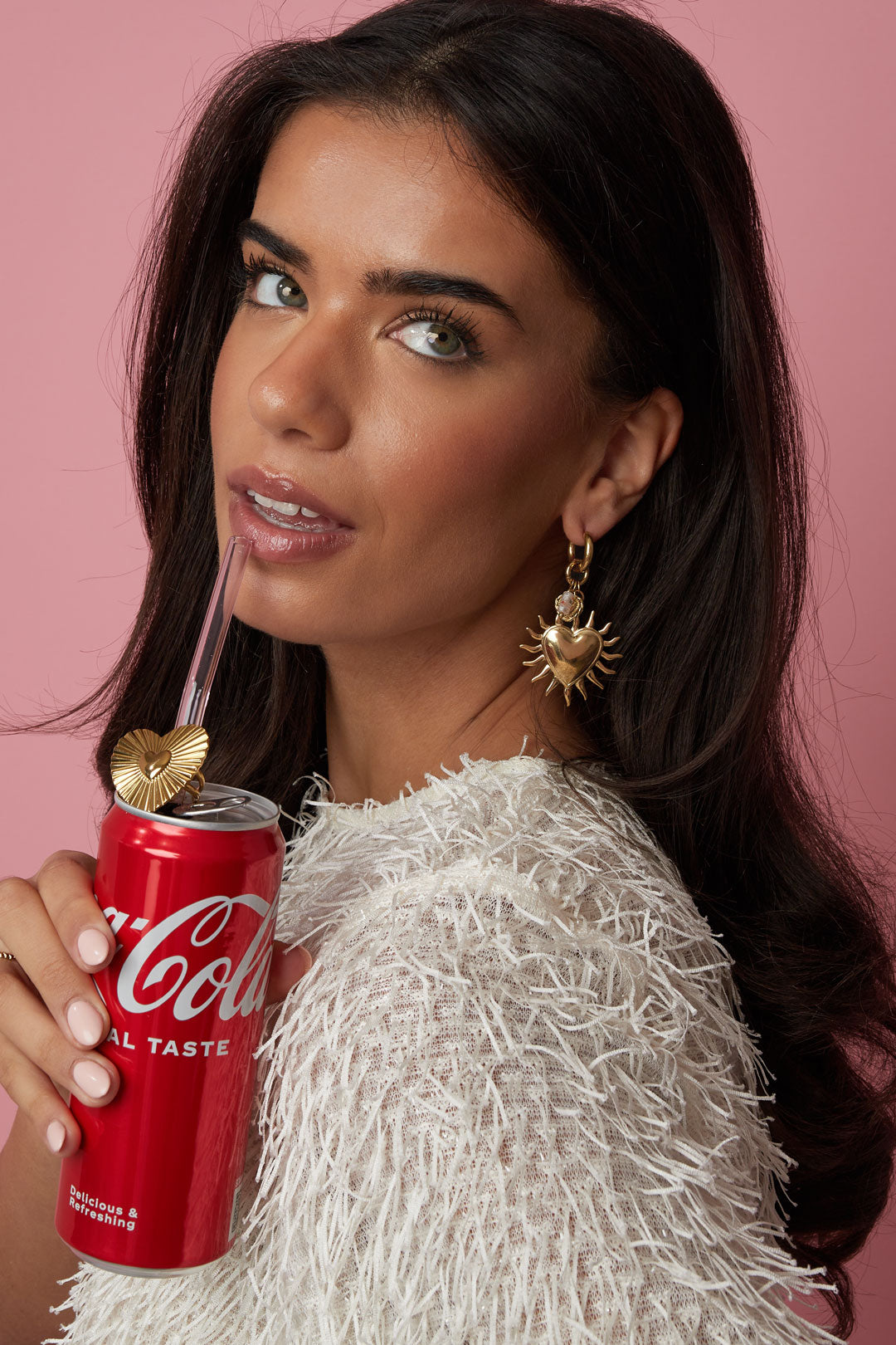 Earrings with sun heart and bead pendant