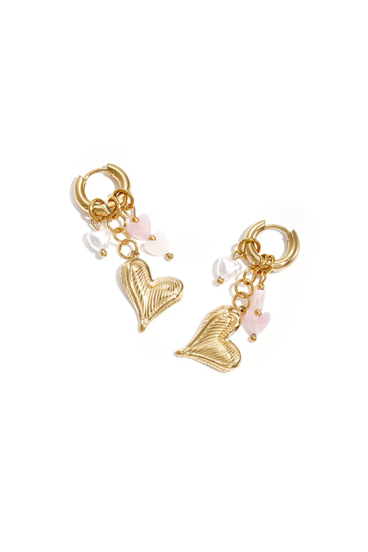Earrings with hanging beads, pearl and heart