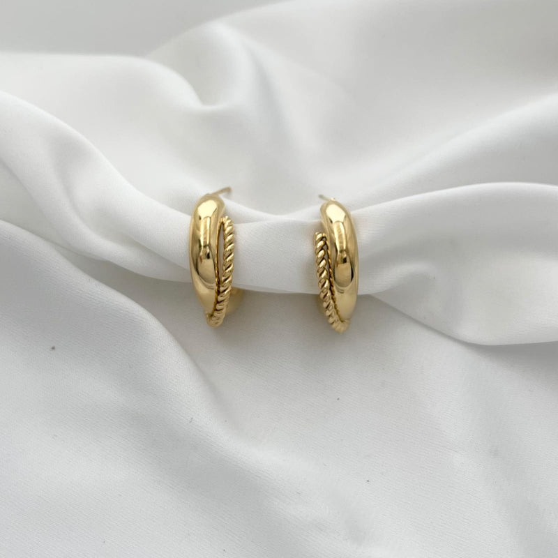 SODABIJOUX - Double steel earrings - smooth with gold twist