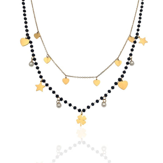 SODABIJOUX - steel beads and pendants necklace - 2 Gold wires