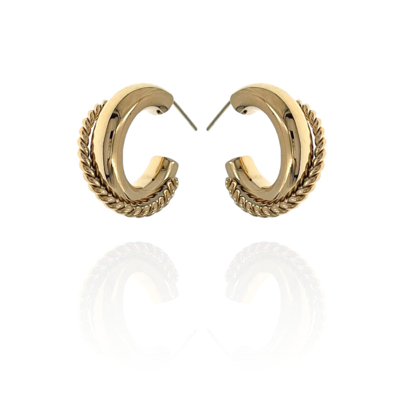 SODABIJOUX - Double steel earrings - smooth with gold twist