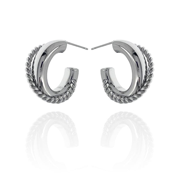 SODABIJOUX - Double steel earrings - smooth with silver twist