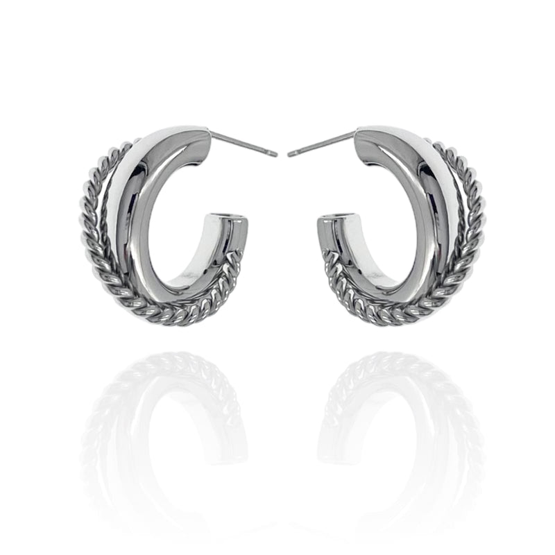 SODABIJOUX - Double steel earrings - smooth with silver twist