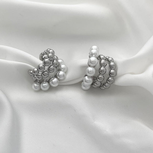 SODABIJOUX - Double earrings in steel and silver pearls