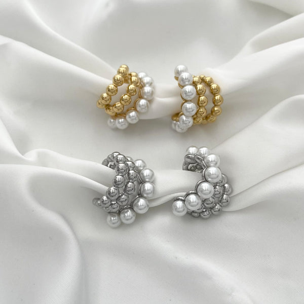 SODABIJOUX - Double earrings in steel and silver pearls