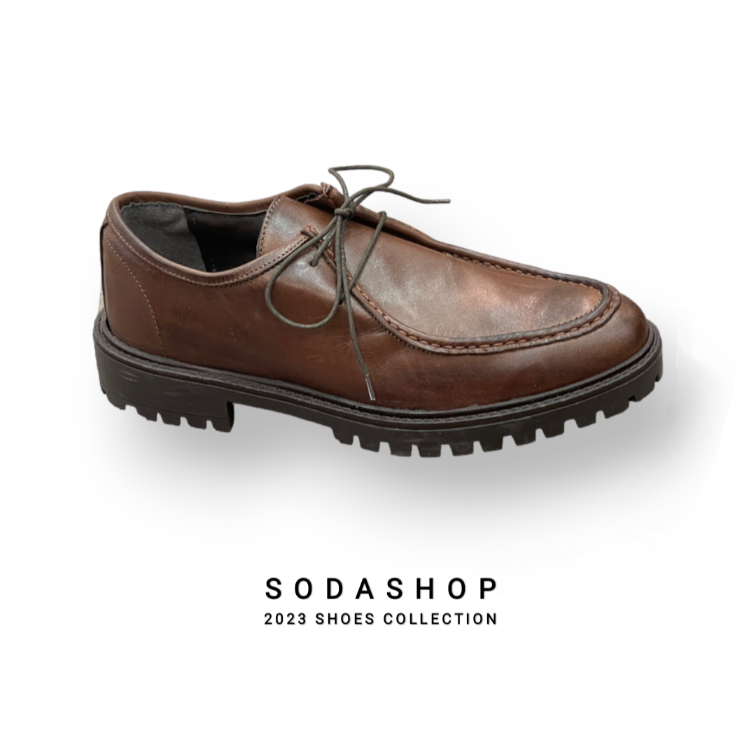 SODA - real leather engineer lace-up shoes - brown