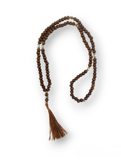 SODA - collana mala tibetano legno - marrone e agata del Botswana