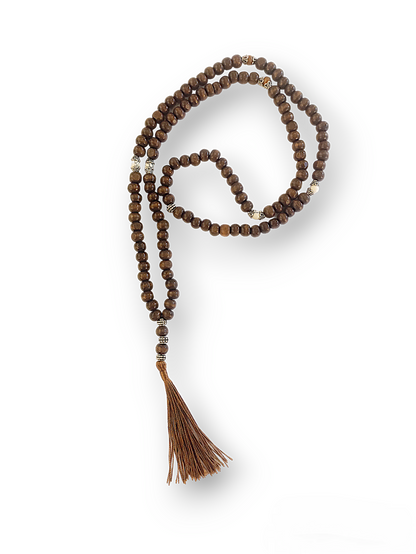 SODA - collana mala tibetano legno - marrone e agata del Botswana