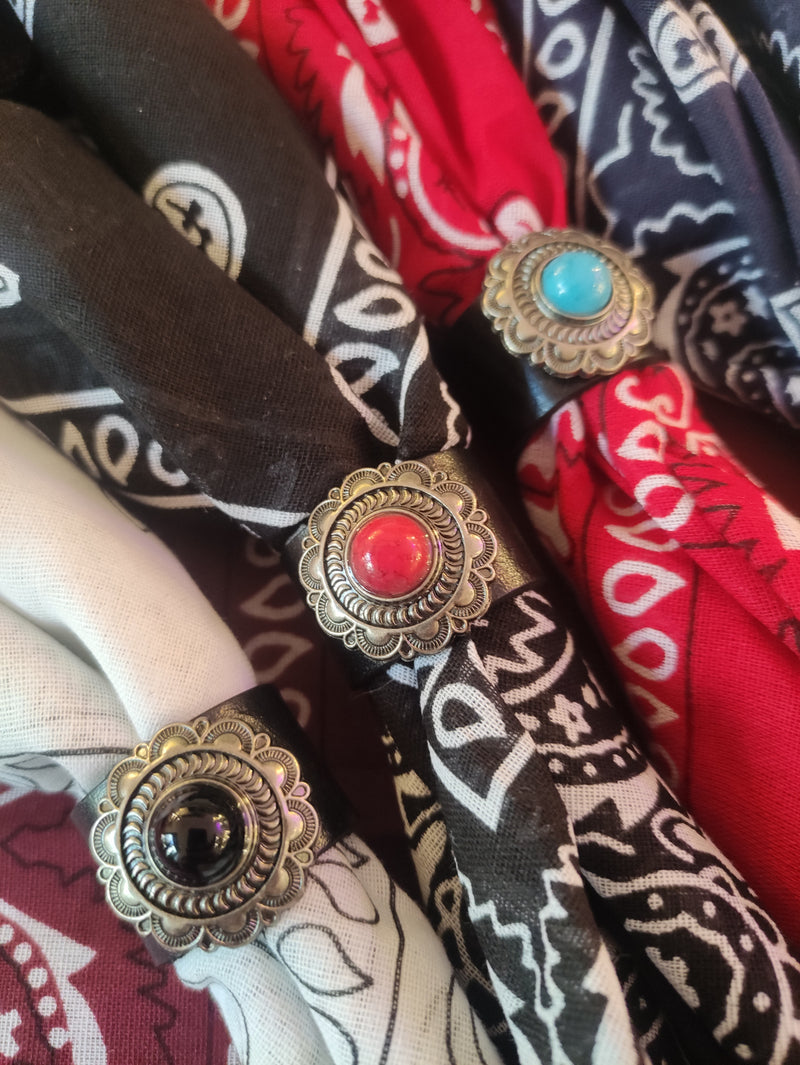 SODA - Boro scarf - Bandana scarf with zamak ring and semi-precious stones