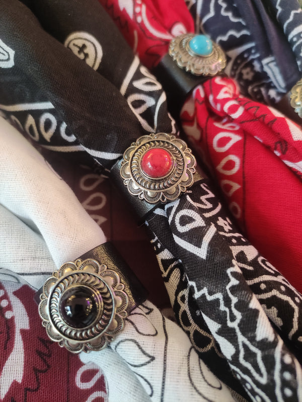 SODA - Boro scarf - Bandana scarf with zamak ring and semi-precious stones