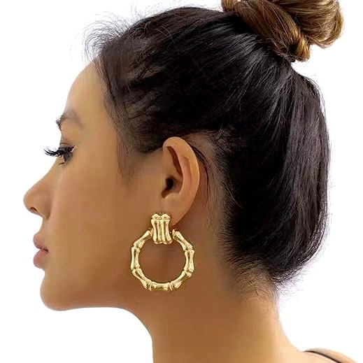 SODABIJOUX - Steel - Bamboo round earrings