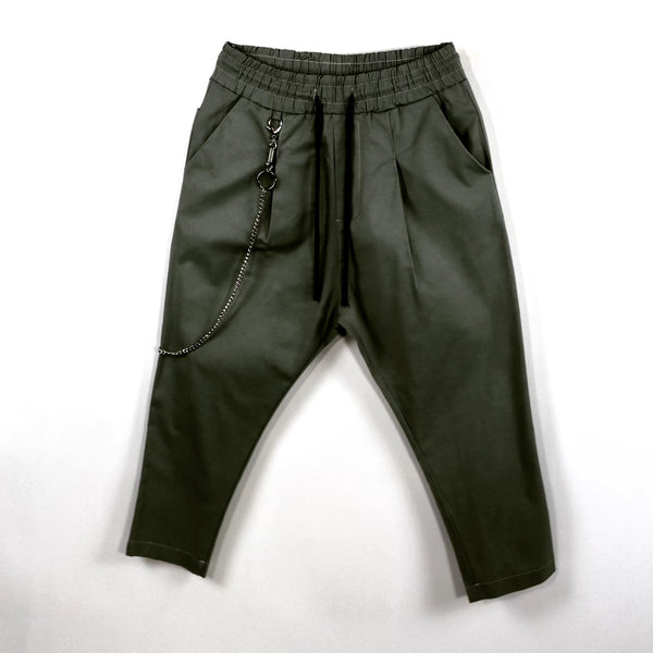 LIBERTY - pleated trousers and chain - military green