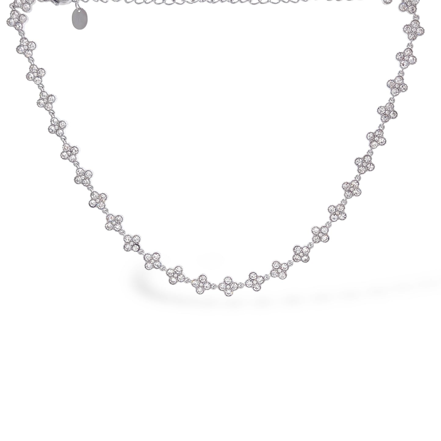 SODABIJOUX - Collana girocollo tennis fiori acciaio base oro o argento e pietre bianche