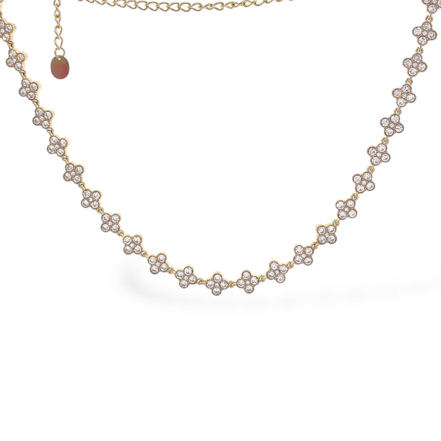 SODABIJOUX - Collana girocollo tennis fiori acciaio base oro o argento e pietre bianche