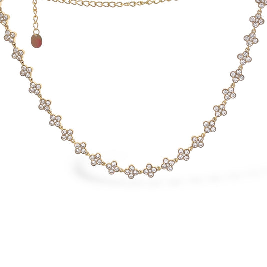 SODABIJOUX - Collana girocollo tennis fiori acciaio base oro o argento e pietre bianche