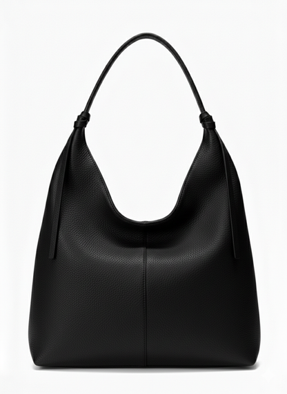 Borsa sacca a spalla con zip vera pelle - nera