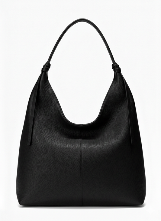 Borsa sacca a spalla con zip vera pelle - nera