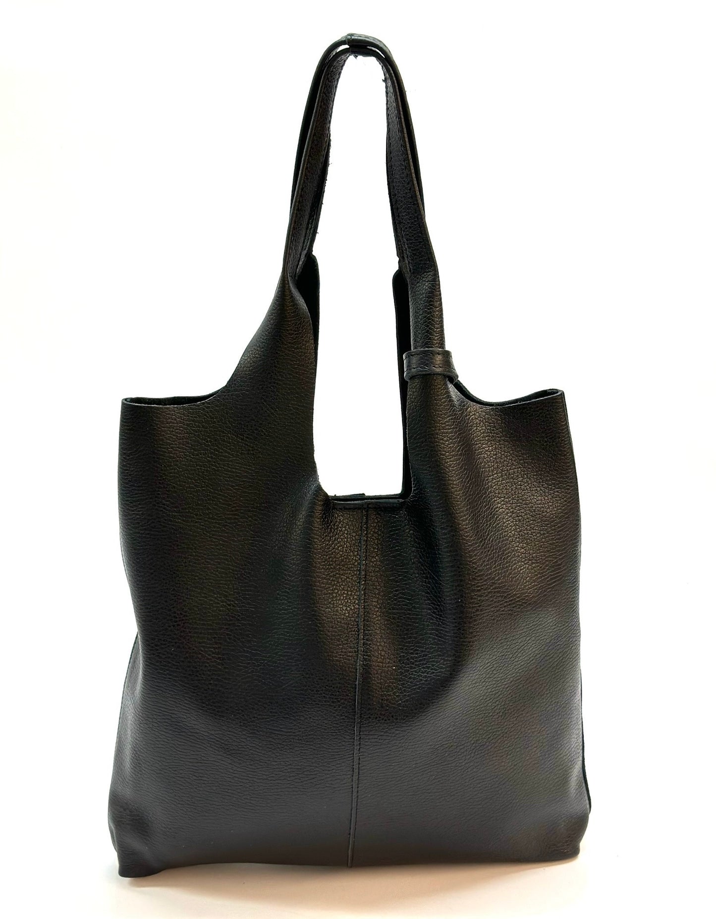 Borsa shopper a spalla vera pelle - nera