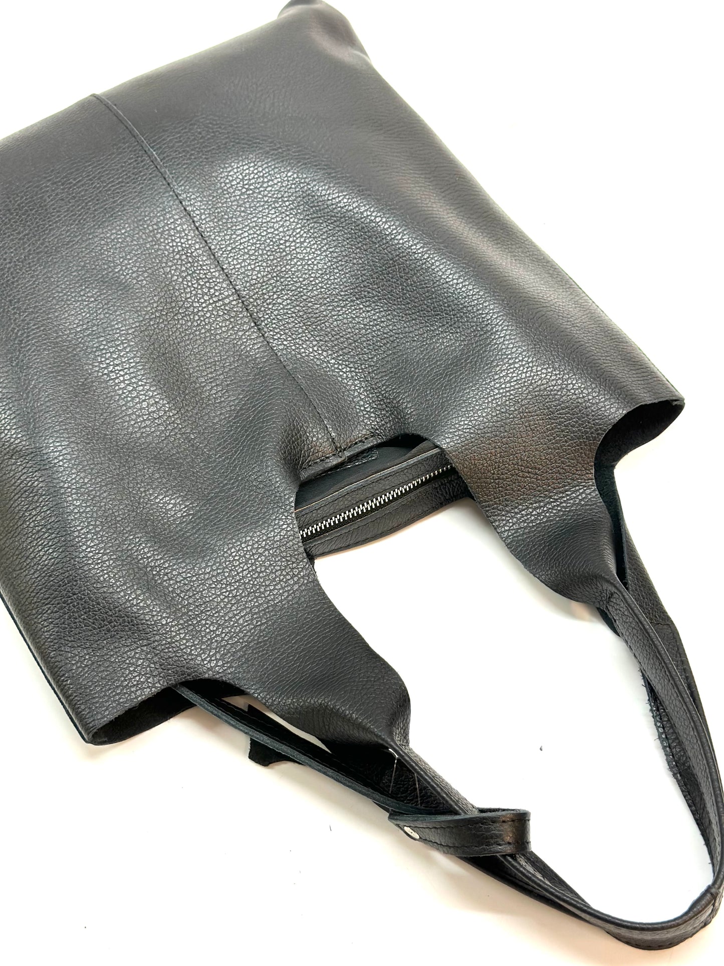 Borsa shopper a spalla vera pelle - nera