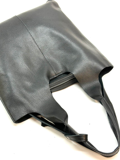 Borsa shopper a spalla vera pelle - nera