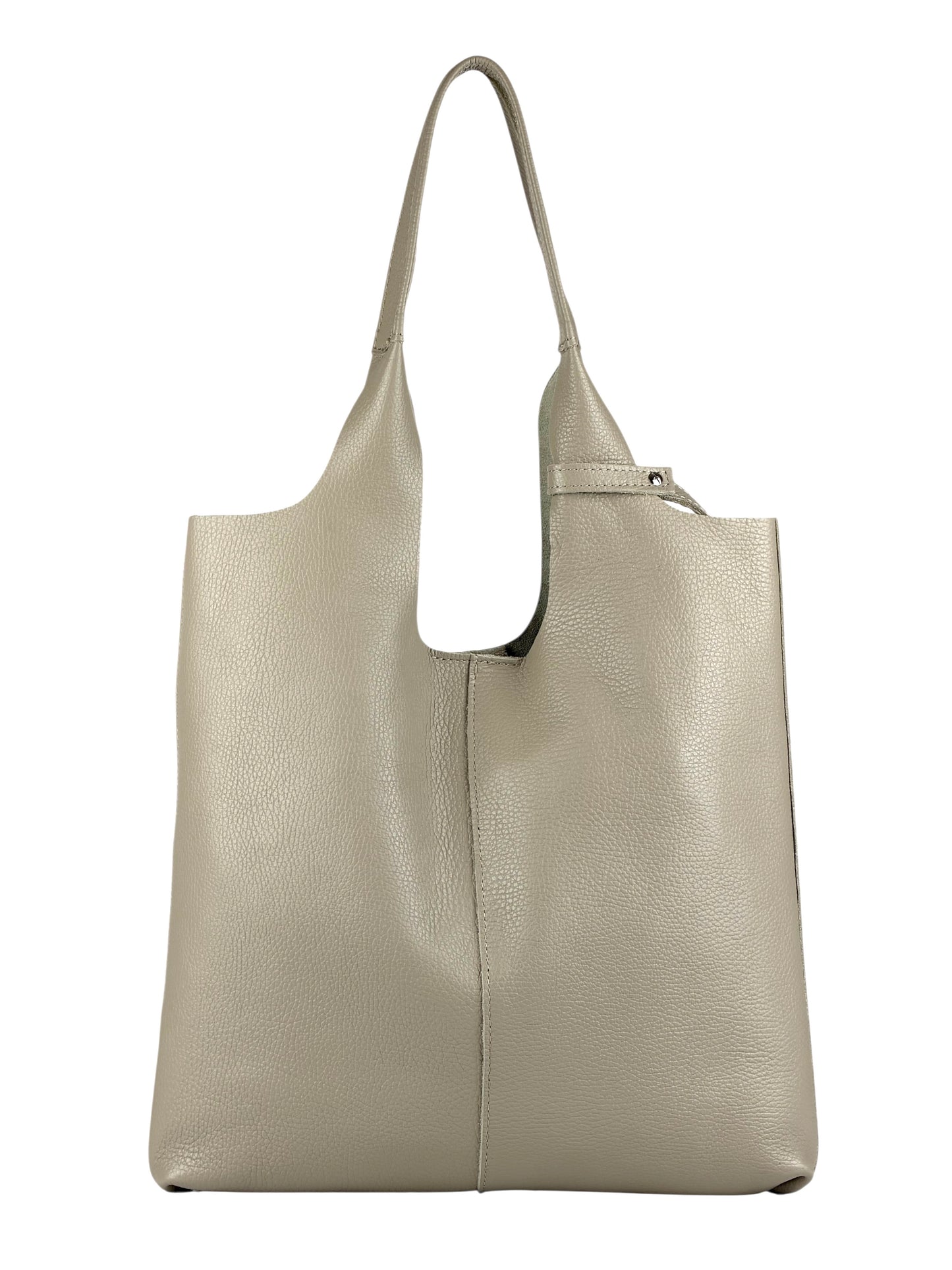 Borsa shopper a spalla vera pelle - beige