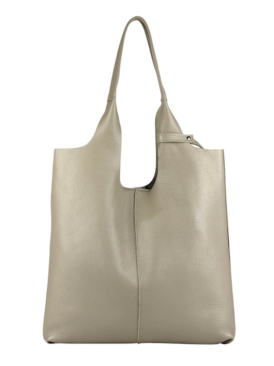 Borsa shopper a spalla vera pelle - beige
