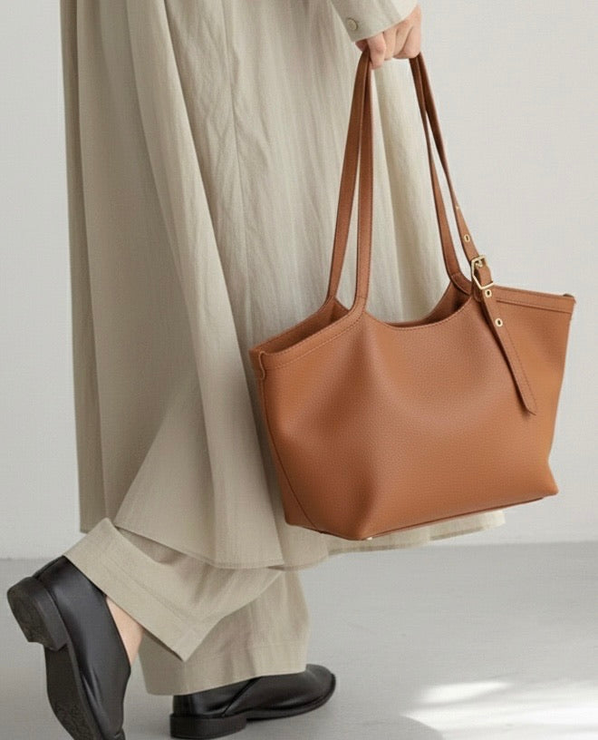 Borsa maxi shopper a spalla e tracolla vera pelle - cuoio