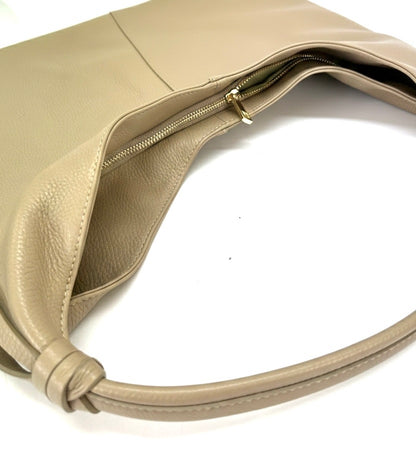 Borsa sacca a spalla con zip vera pelle - beige