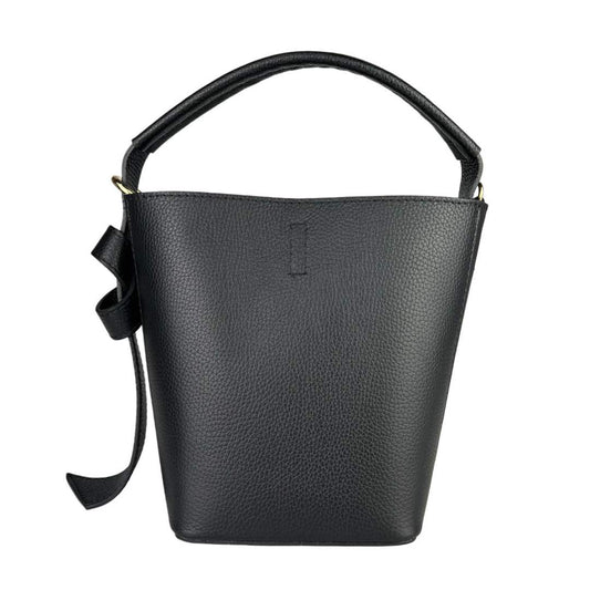 Borsa a secchiello vera pelle con tracolla - nera