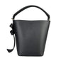 Borsa a secchiello vera pelle con tracolla - nera