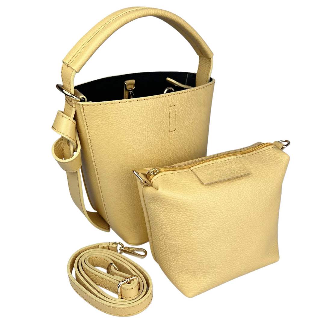 Borsa a secchiello vera pelle con tracolla -giallo
