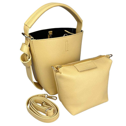 Borsa a secchiello vera pelle con tracolla -giallo