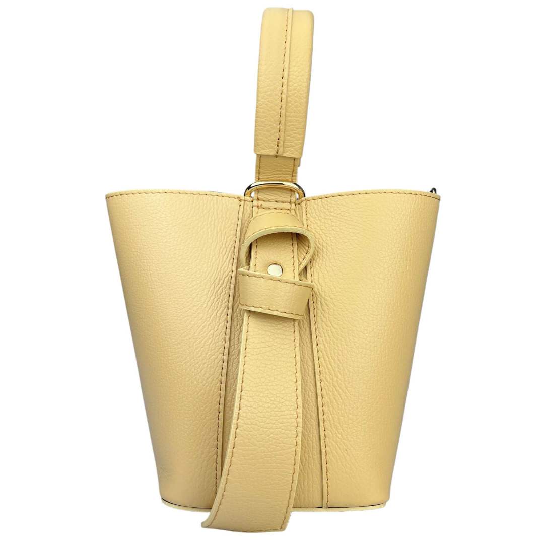 Borsa a secchiello vera pelle con tracolla -giallo
