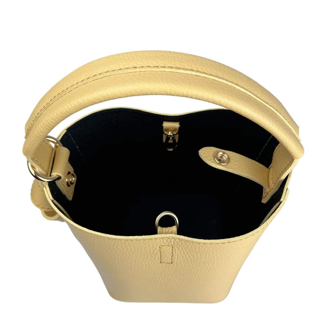 Borsa a secchiello vera pelle con tracolla -giallo