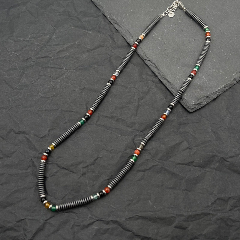 Soda - Men's necklace with semi-precious stones and 6 mm ionite disks