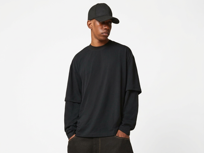 SODA - t-shirt cropped uomo doppia manica - manica lunga - nero