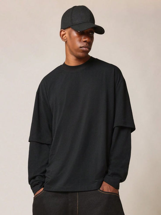 SODA - t-shirt cropped uomo doppia manica - manica lunga - nero