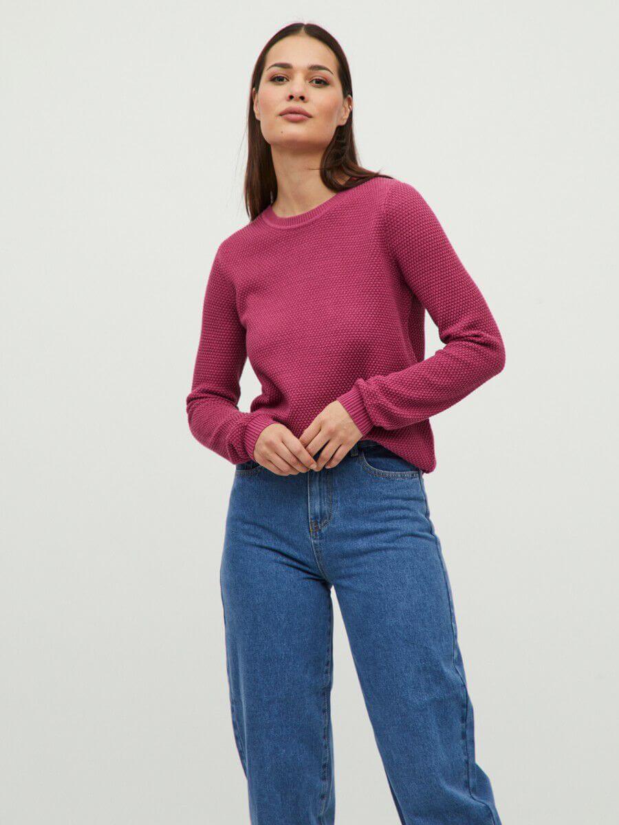 Vila - TEXTURE KNITTED PULLOVER MAGENTA