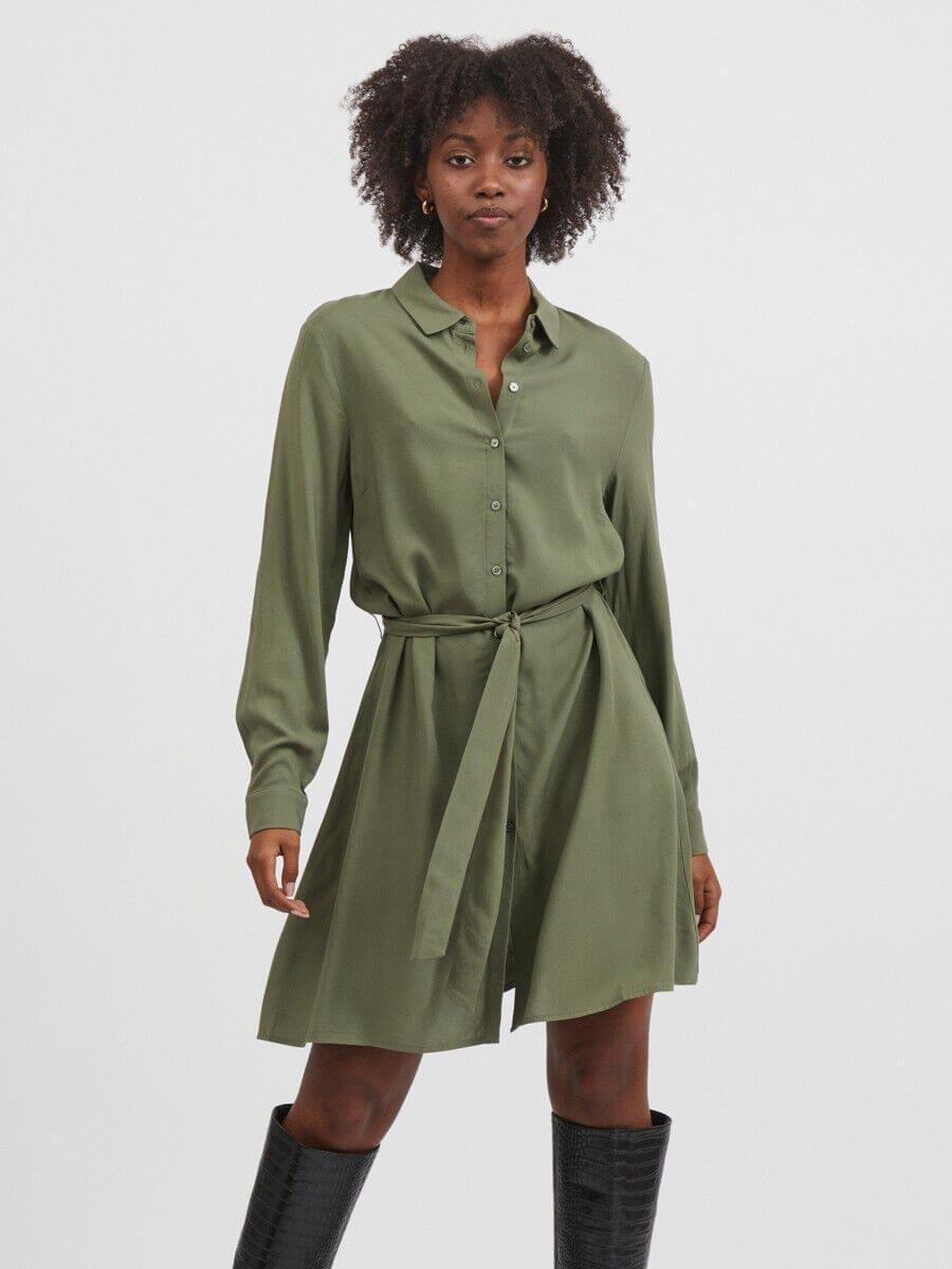 Vila - TIE WAIST - SHIRT DRESS GREEN