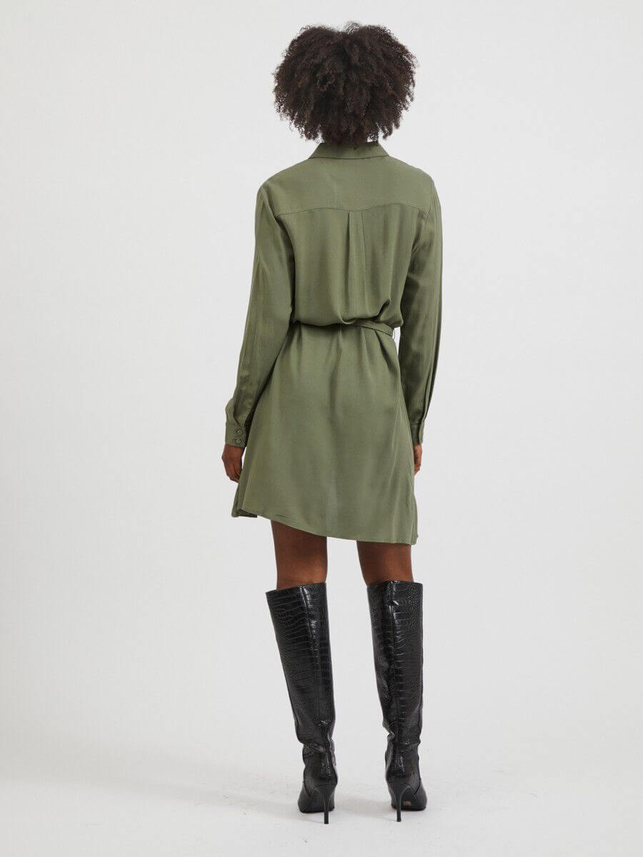 Vila - TIE WAIST - SHIRT DRESS GREEN