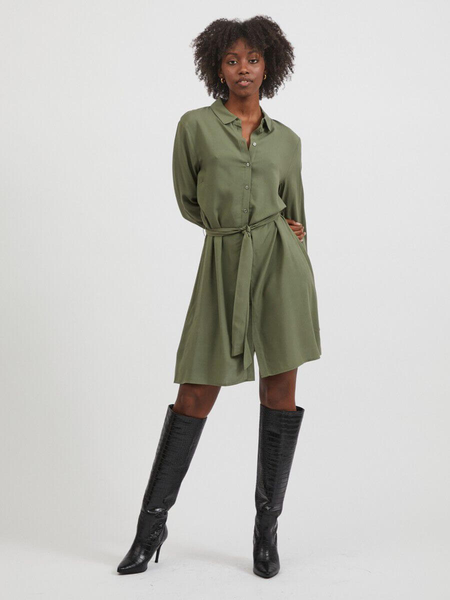 Vila - TIE WAIST - SHIRT DRESS GREEN