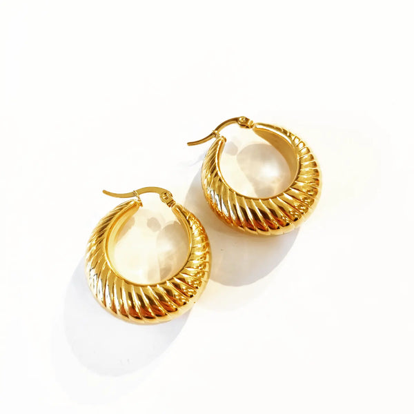 SODABIJOUX - Gold steel earrings - domed and striped